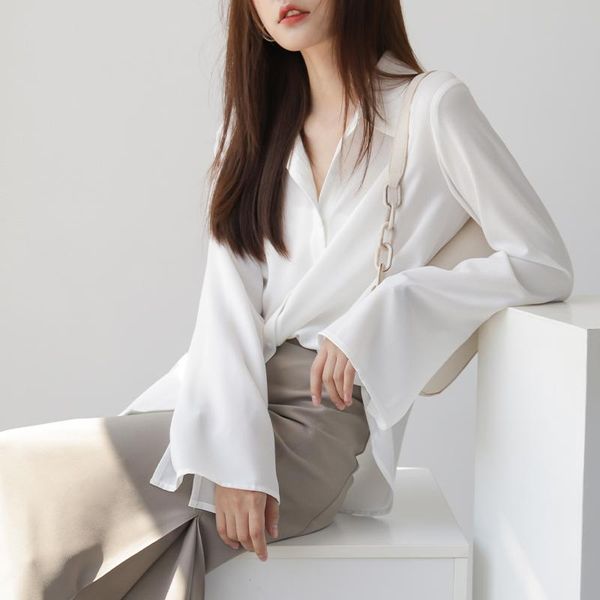 women's polos 2021 chiffon long sleeve shirt loose flared solid white 
women's polos 2021 chiffon long sleeve shirt loose flared solid white
