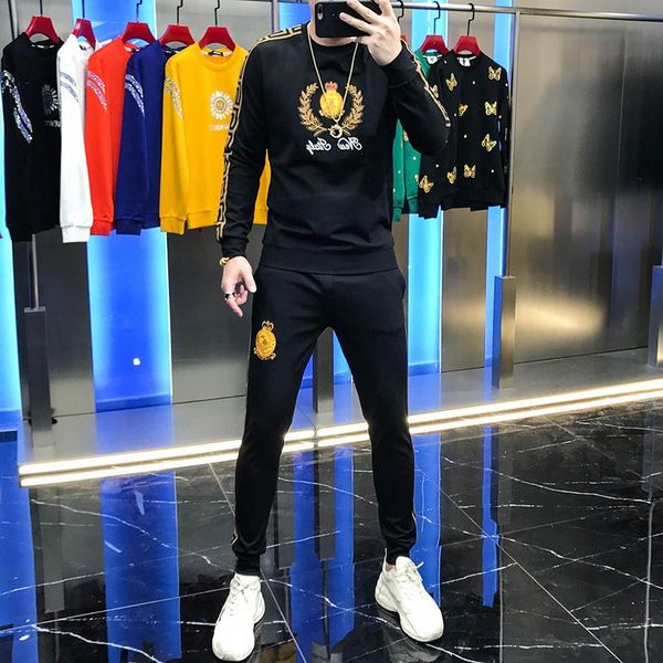 men's tracksuits leisure sports suit fashion brand personalized badge embroidered sweater casual long sleeve pants two piece set, Gray
men's tracksuits leisure sports suit fashion brand personalized badge embroidered sweater casual long sleeve pants two piece set, Gray