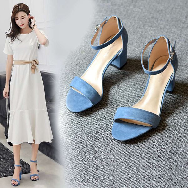 summer thick heel sandals with one line buckle open toe middle are fashionable and versatile roman high s women's, Black
summer thick heel sandals with one line buckle open toe middle are fashionable and versatile roman high s women's, Black