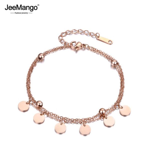 link, chain jeemango trendy stainless steel jewelry 2 layers bracelets 6 round little disc rose gold color cute bracelet jb18180, Black
link, chain jeemango trendy stainless steel jewelry 2 layers bracelets 6 round little disc rose gold color cute bracelet jb18180, Black