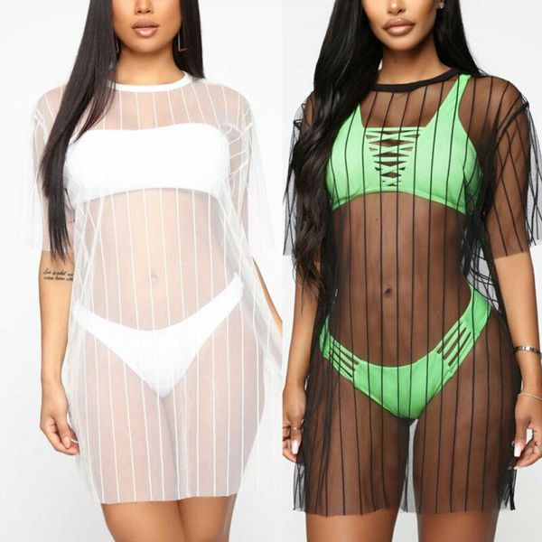 women's swimwear sheer mesh bikini cover up swimsuit bathing summer beach dress, White;black
women's swimwear sheer mesh bikini cover up swimsuit bathing summer beach dress, White;black