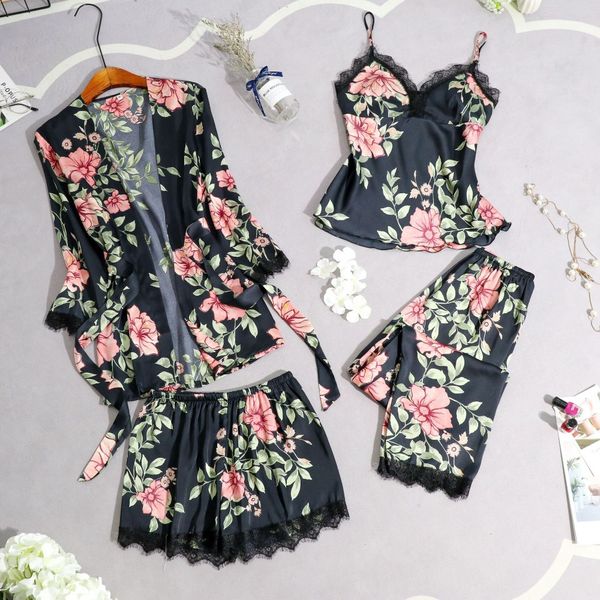 autumn women pajamas sets sleep comfort satin sleepwear lace silk 4 pieces camisole+robe+pants pyjama femme home suit, Black;red
autumn women pajamas sets sleep comfort satin sleepwear lace silk 4 pieces camisole+robe+pants pyjama femme home suit, Black;red