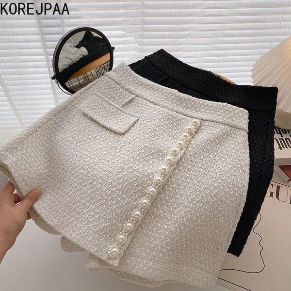women's shorts korejpaa elegant skirts women autumn winter 2021 french retro beaded high waist a-line split casual bottoms outwear, White;black
women's shorts korejpaa elegant skirts women autumn winter 2021 french retro beaded high waist a-line split casual bottoms outwear, White;black