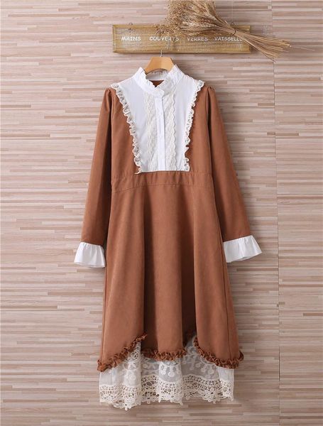 casual dresses women's rural style faux chamois leather patchwork lace dress female autumn winter loose long-sleeve ruffle layer y03562, Black;gray
casual dresses women's rural style faux chamois leather patchwork lace dress female autumn winter loose long-sleeve ruffle layer y03562, Black;gray