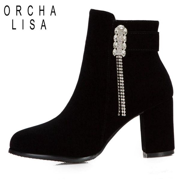 boots orchalisa arrival women's ankle high square heels flock buckle zipper rhinestone glitter fashion casual female s2396, Black
boots orchalisa arrival women's ankle high square heels flock buckle zipper rhinestone glitter fashion casual female s2396, Black