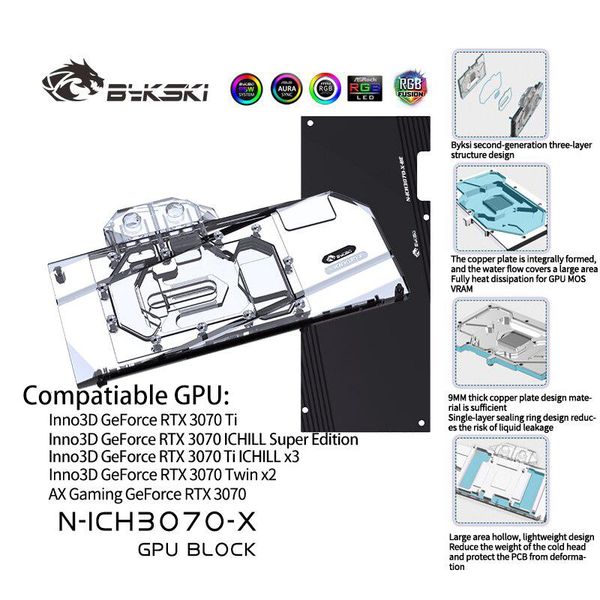 fans & coolings bykski gpu water cooling block for inno3d geforce rtx 3070 ice dragon super edition, with backplate n-ich3070-x
fans & coolings bykski gpu water cooling block for inno3d geforce rtx 3070 ice dragon super edition, with backplate n-ich3070-x
