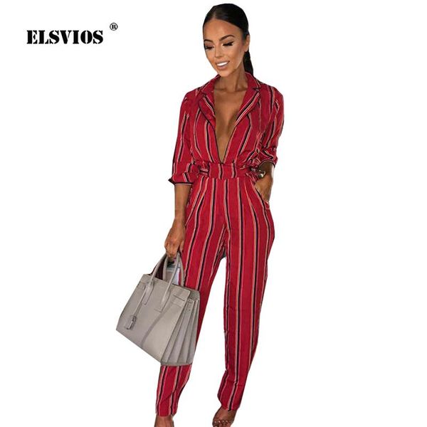 women's jumpsuits & rompers elsvios fashion office lady striped jumpsuit women deep v-neck autumn workwear casual half sleeve sashes, Black;white
women's jumpsuits & rompers elsvios fashion office lady striped jumpsuit women deep v-neck autumn workwear casual half sleeve sashes, Black;white