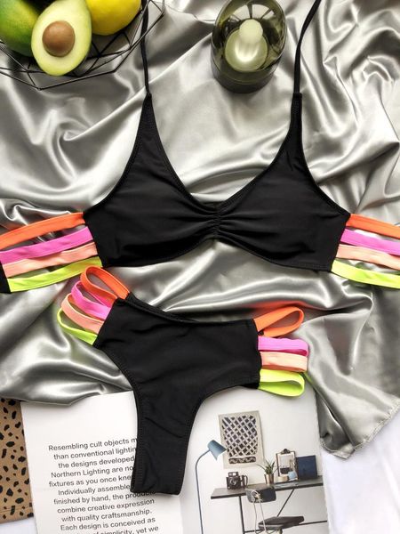 women's swimwear 2021 summer multicolor split sling swimsuit bikini high waist beachwear women, White;black
women's swimwear 2021 summer multicolor split sling swimsuit bikini high waist beachwear women, White;black