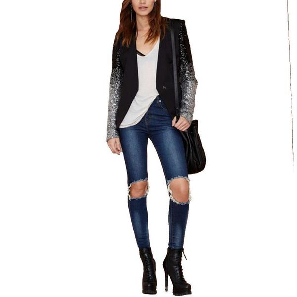 women's suits & blazers women plus size suit jacket european and american sequins piecing style single button slim thin black ol small, White;black
women's suits & blazers women plus size suit jacket european and american sequins piecing style single button slim thin black ol small, White;black