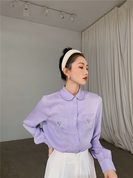 2021 new peter pan collar purple embroidered blouse women long sleeve glitter butto up shirt korean fashion clothing 2jan, White
2021 new peter pan collar purple embroidered blouse women long sleeve glitter butto up shirt korean fashion clothing 2jan, White