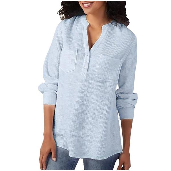 women's blouses & shirts blouse autumn and winter solid color long sleeve shirt v-neck pocket cotton linen tunic office lady casual, White
women's blouses & shirts blouse autumn and winter solid color long sleeve shirt v-neck pocket cotton linen tunic office lady casual, White