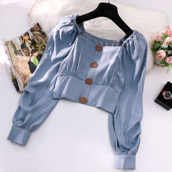 french square collar chiffon shirt women's 2021 spring new short design small crowd bubble clavicle long sleeve top, White
french square collar chiffon shirt women's 2021 spring new short design small crowd bubble clavicle long sleeve top, White
