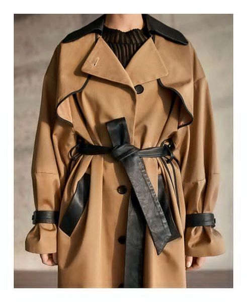 korea runway designer fall /autum leather patchwork maxi long trench coat with belt female windbreaker classic, Tan;black
korea runway designer fall /autum leather patchwork maxi long trench coat with belt female windbreaker classic, Tan;black