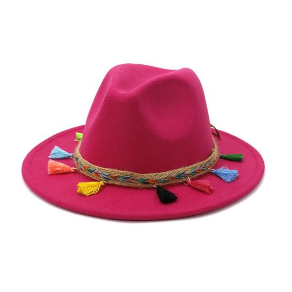 wide brim hats fedora hat gray black felt for women vintage ladies trilby cap with tassels female jazz panama indy pink 2021, Blue;gray
wide brim hats fedora hat gray black felt for women vintage ladies trilby cap with tassels female jazz panama indy pink 2021, Blue;gray