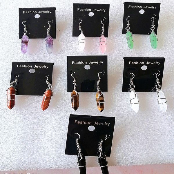fashion wire wrap hexagon prism natural stone dangle earrings rose quartz healing crystal earings earring for women jewelry, Silver
fashion wire wrap hexagon prism natural stone dangle earrings rose quartz healing crystal earings earring for women jewelry, Silver