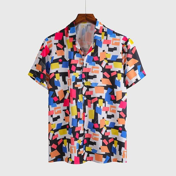 men's casual shirts spring and summer geometric print short-sleeved shirt european american vacation, White;black
men's casual shirts spring and summer geometric print short-sleeved shirt european american vacation, White;black