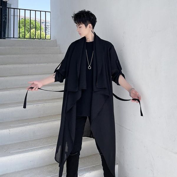 men's casual shirts black white long shirt men korean fashion loose cape harajuku vintage women summer thin breathable cardigan, White;black
men's casual shirts black white long shirt men korean fashion loose cape harajuku vintage women summer thin breathable cardigan, White;black