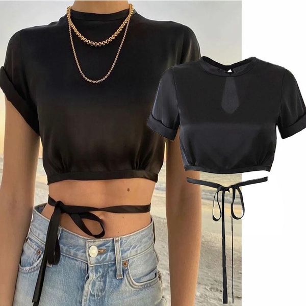 women's t-shirt ladies short-sleeved 2022 summer casual style super short ribbon hollow halter, White
women's t-shirt ladies short-sleeved 2022 summer casual style super short ribbon hollow halter, White