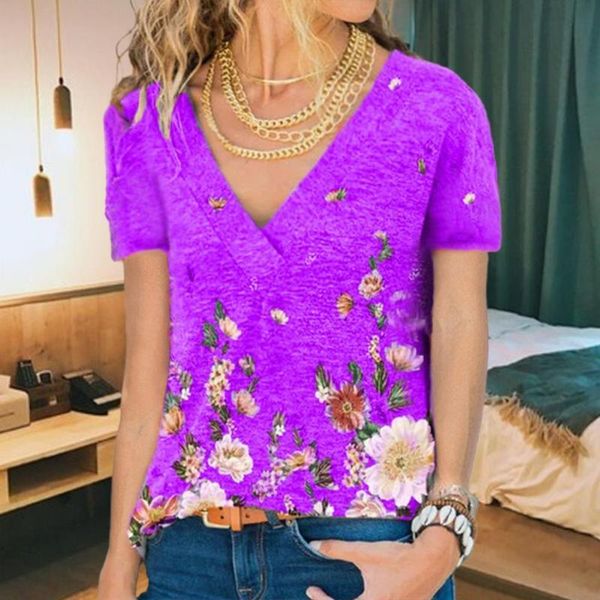 women's t-shirt sspring summer flower print stylish polyester women v-neck blouse for, White
women's t-shirt sspring summer flower print stylish polyester women v-neck blouse for, White