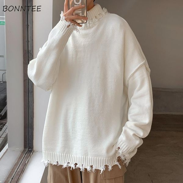 men's sweaters men pullovers solid ripped irregular holes turtleneck japan style harajuku high street oversize hipsters retro warm ins, White;black
men's sweaters men pullovers solid ripped irregular holes turtleneck japan style harajuku high street oversize hipsters retro warm ins, White;black