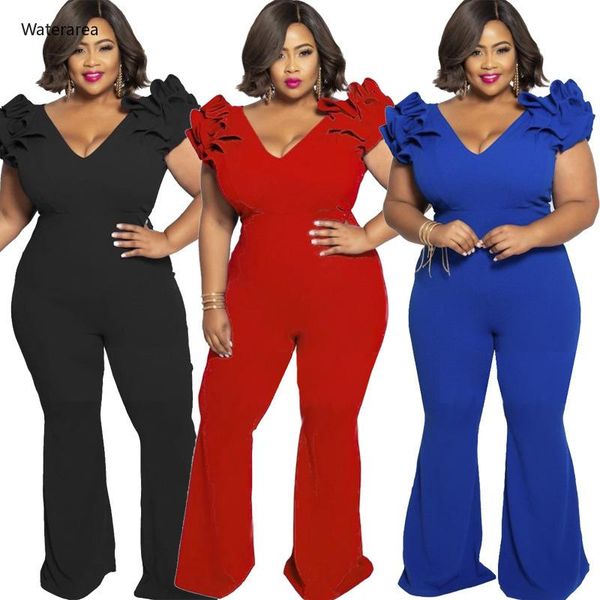 women's jumpsuits & rompers plus-size deep v-neck ruffles sleeve solid bodycon flared trousers jumpsuit club night yf1064, Black;white
women's jumpsuits & rompers plus-size deep v-neck ruffles sleeve solid bodycon flared trousers jumpsuit club night yf1064, Black;white