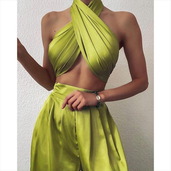 elegant two piece womens pants sets summer halter cross bandgae crop and wide leg vintage 2 set female, White
elegant two piece womens pants sets summer halter cross bandgae crop and wide leg vintage 2 set female, White