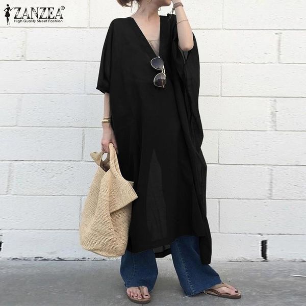 women's blouses & shirts kaftan long 2022 solid summer tunic casual half sleeve blusas female v neck thin oversize chemise, White
women's blouses & shirts kaftan long 2022 solid summer tunic casual half sleeve blusas female v neck thin oversize chemise, White