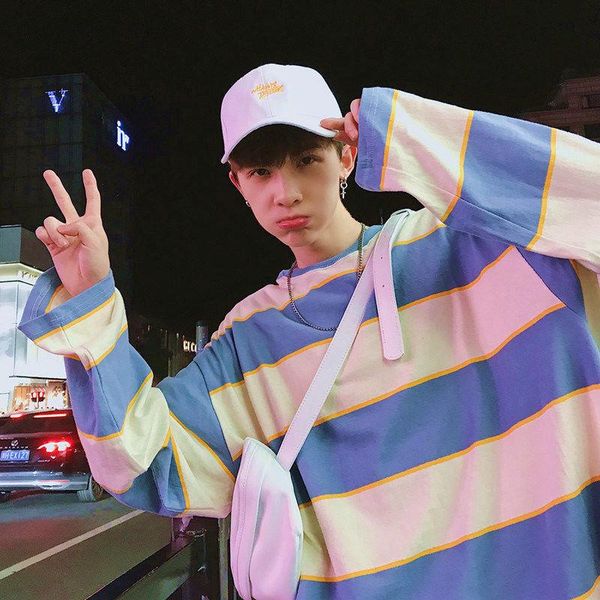 men's t-shirts autumn cotton long sleeve men tshirts oversized loose striped korean style fashion teenagers student clothes blue red st, White;black
men's t-shirts autumn cotton long sleeve men tshirts oversized loose striped korean style fashion teenagers student clothes blue red st, White;black