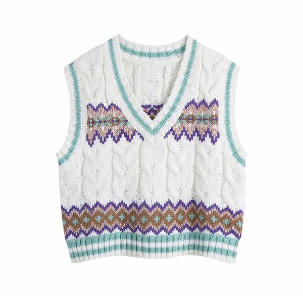 white jacquard new knitted women 2021 winter v neck cropped sleeveless vest woman preppy cable knit sweater a006 xoey, White;black
white jacquard new knitted women 2021 winter v neck cropped sleeveless vest woman preppy cable knit sweater a006 xoey, White;black