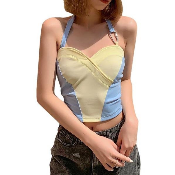 women's tanks & camis women halter crop tank trendy sleeveless color block slim fit camisole with metal clip, White
women's tanks & camis women halter crop tank trendy sleeveless color block slim fit camisole with metal clip, White