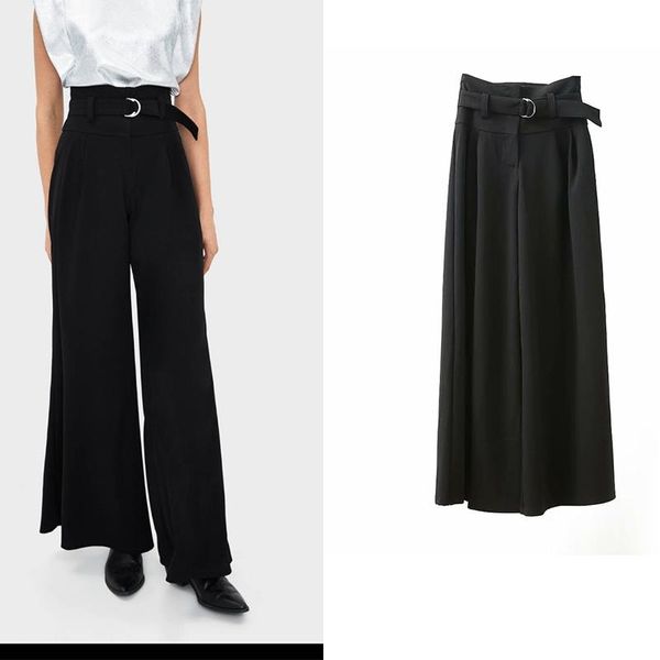 women's pants & capris za 2021 england style simple black high waist sashes loose wide leg women pantalones mujer pantalon femme trouse, Black;white
women's pants & capris za 2021 england style simple black high waist sashes loose wide leg women pantalones mujer pantalon femme trouse, Black;white