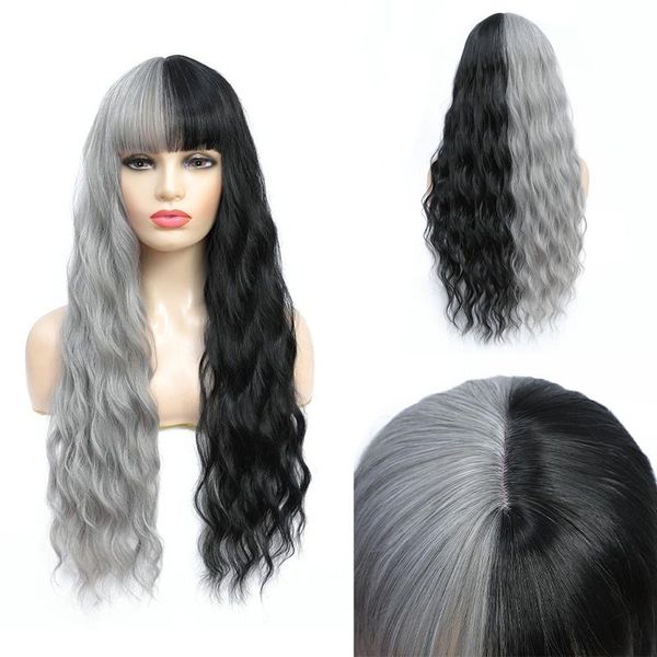 synthetic wigs benegem long wavy highlight yin and yang color for female with bangs cosplay halloween heat resistant fiber, Black
synthetic wigs benegem long wavy highlight yin and yang color for female with bangs cosplay halloween heat resistant fiber, Black
