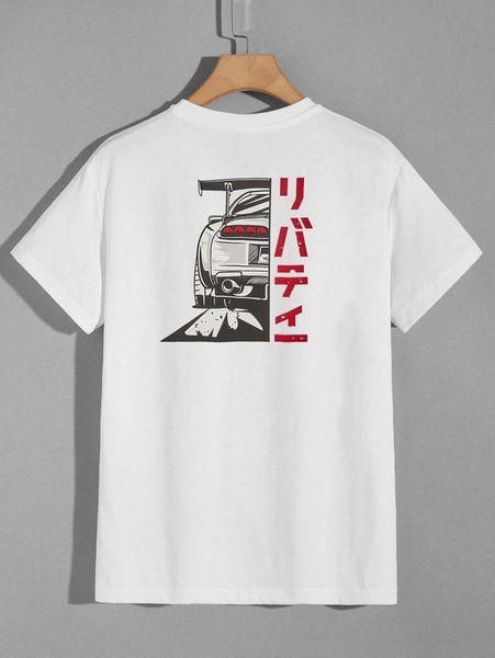 men japanese and car print tee d6lo#, White;black
men japanese and car print tee d6lo#, White;black