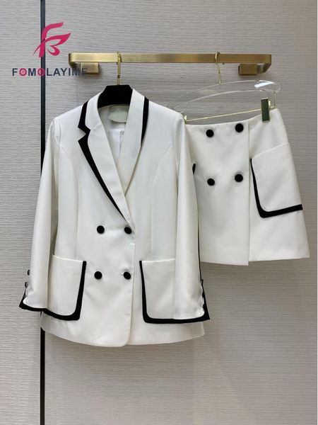 two piece dress high-quality women's suit autumn fashion patchwork hem double-breasted blazer and a-line skirt set, White
two piece dress high-quality women's suit autumn fashion patchwork hem double-breasted blazer and a-line skirt set, White