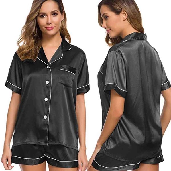 summer women silk satin pajamas set two-piece pj sets sleepwear nightwear loungewear button-down pj sets, Black;red
summer women silk satin pajamas set two-piece pj sets sleepwear nightwear loungewear button-down pj sets, Black;red