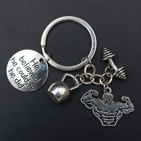 keychains 1pc he believe could so did charm dumbbell & kettle bell &muscle man diy creative fitness guru metal key, Silver
keychains 1pc he believe could so did charm dumbbell & kettle bell &muscle man diy creative fitness guru metal key, Silver