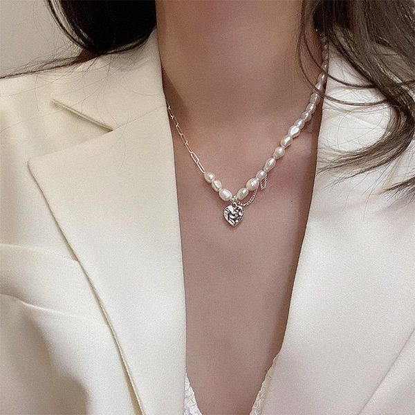pendant necklaces vsnow minimalist asymmetry irregular love heart necklace for women freshwater pearl beaded chunky chain jewelry, Silver
pendant necklaces vsnow minimalist asymmetry irregular love heart necklace for women freshwater pearl beaded chunky chain jewelry, Silver