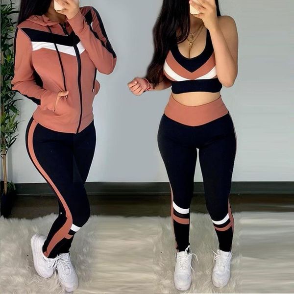 women's two piece pants fall three-piece sports suit with hit color cn(origin) striped women sleeveless pullover slim full length, White
women's two piece pants fall three-piece sports suit with hit color cn(origin) striped women sleeveless pullover slim full length, White