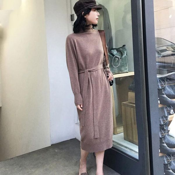 casual dresses women's long sweater dress solid sleeve turtleneck elegant ladies straight with sashes knitted wear female, Black;gray
casual dresses women's long sweater dress solid sleeve turtleneck elegant ladies straight with sashes knitted wear female, Black;gray