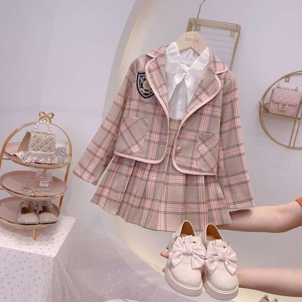 2021 girls' spring suit and autumn new wear children's college english style coat short skirt two piece set, White
2021 girls' spring suit and autumn new wear children's college english style coat short skirt two piece set, White