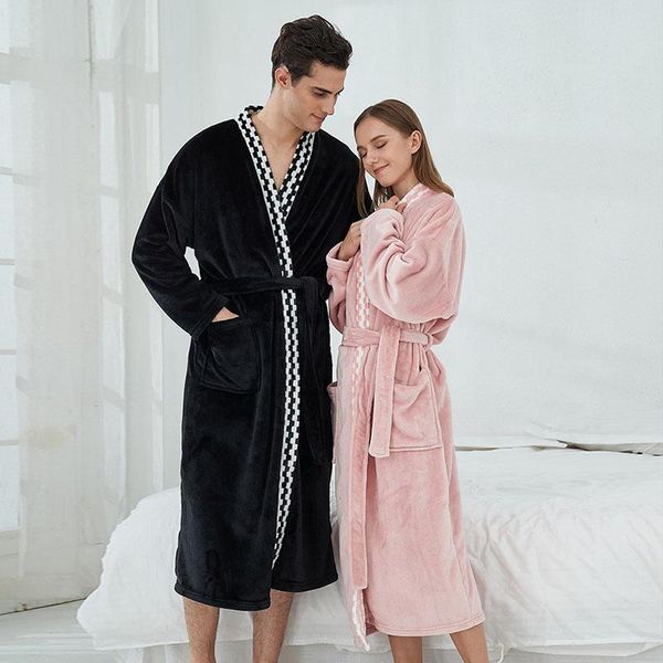 men's sleepwear autumn winter long flannel bathrobe for men women plus velvet thickening home robe size coral fleece pajamas dressing g, Black;brown
men's sleepwear autumn winter long flannel bathrobe for men women plus velvet thickening home robe size coral fleece pajamas dressing g, Black;brown