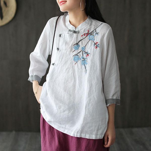 women's blouses & shirts johnature spring summer retro embroidery stand plate buckle all-match fashion shirt 2021 cotton linen comforta, White
women's blouses & shirts johnature spring summer retro embroidery stand plate buckle all-match fashion shirt 2021 cotton linen comforta, White