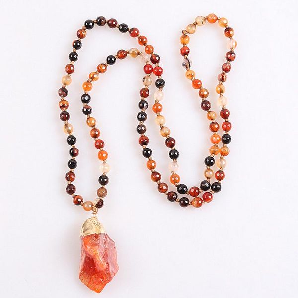 pendant necklaces 6mm natural stone bead long necklace for women jewelry, Silver
