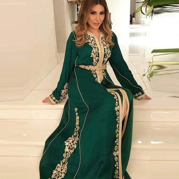 green moroccan caftan long sleeves evening dresses with gold appliques sweep train arabic formal prom gowns, Black;red
green moroccan caftan long sleeves evening dresses with gold appliques sweep train arabic formal prom gowns, Black;red