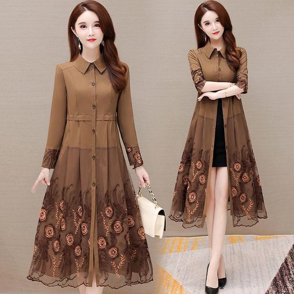 women's trench coats embroidery windbreaker long 2021 loose plus size spring autumn temperament mother jacket female coat, Tan;black
women's trench coats embroidery windbreaker long 2021 loose plus size spring autumn temperament mother jacket female coat, Tan;black