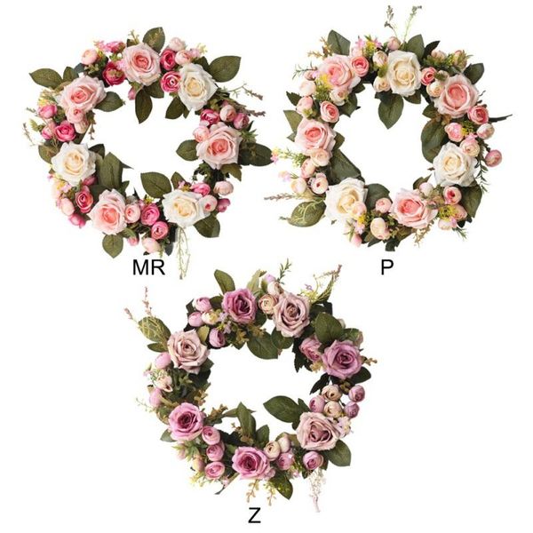 artificial rose flower wreath fake floral rattan garland with green leaves
artificial rose flower wreath fake floral rattan garland with green leaves