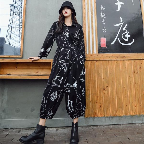 women's jumpsuits & rompers fashion black lapel long sleeve printed single-breasted plus woman tooling jumpsuit casual simple tide autu, Black;white
women's jumpsuits & rompers fashion black lapel long sleeve printed single-breasted plus woman tooling jumpsuit casual simple tide autu, Black;white