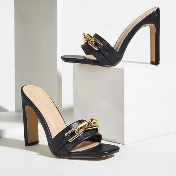 slippers brand shoes women fashion metal chain decoration high heels ladies slides square toe fetish pumps summer mules, Black
slippers brand shoes women fashion metal chain decoration high heels ladies slides square toe fetish pumps summer mules, Black