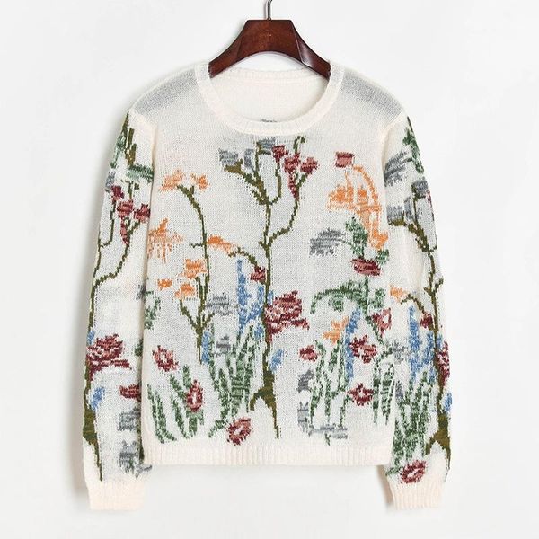 women's sweaters see through mohair sweater women contrast color floral jacquard knit autumn o-neck long sleeve thin, White;black
women's sweaters see through mohair sweater women contrast color floral jacquard knit autumn o-neck long sleeve thin, White;black