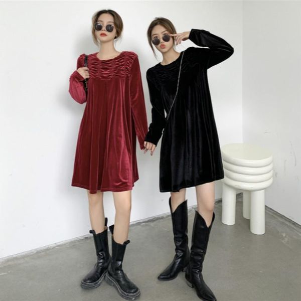 casual dresses fashion pleated velvet dress women loose party autumn winter high waist wine red mini, Black;gray
casual dresses fashion pleated velvet dress women loose party autumn winter high waist wine red mini, Black;gray